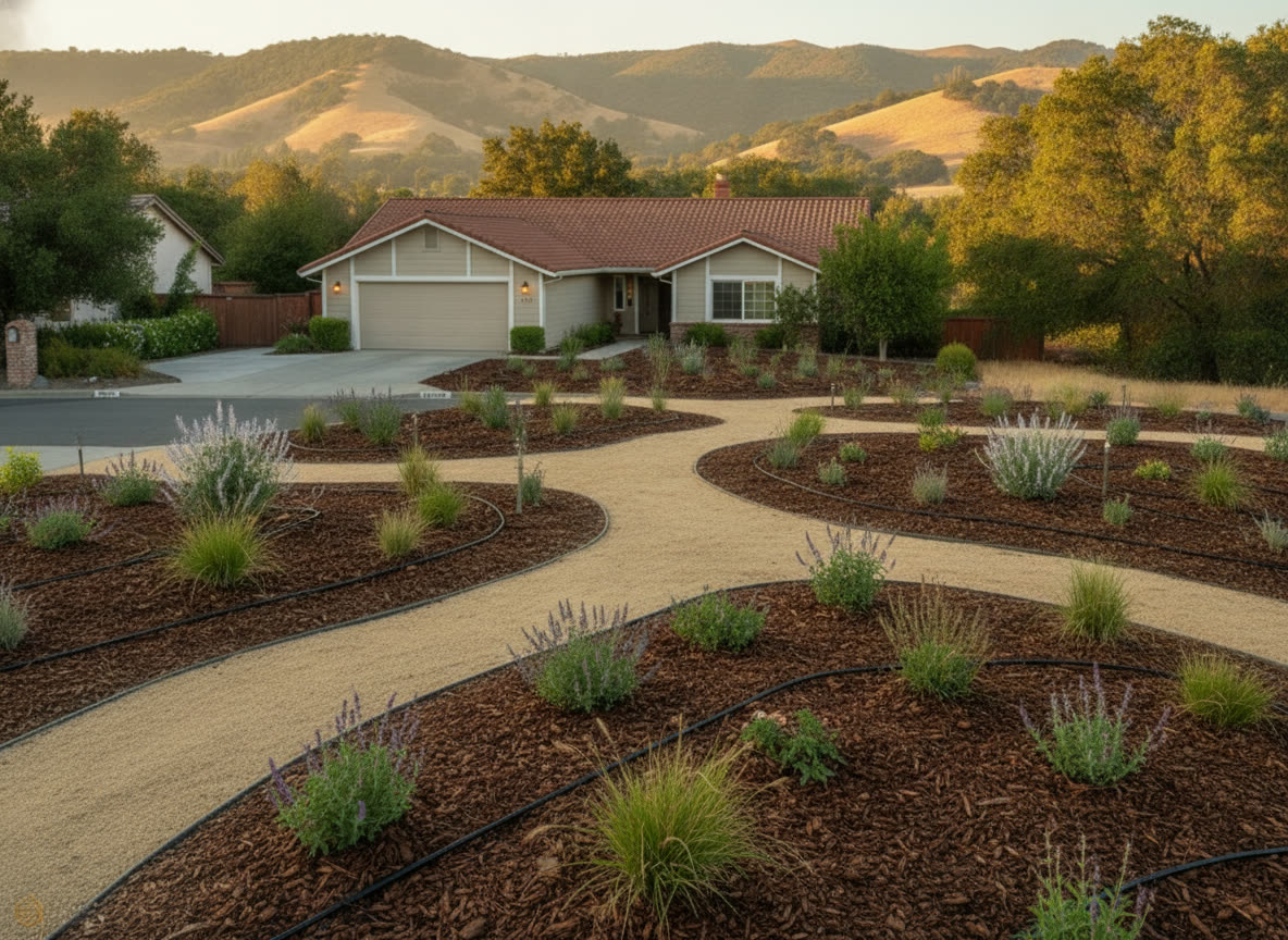 Drought-tolerant front yard with native grasses