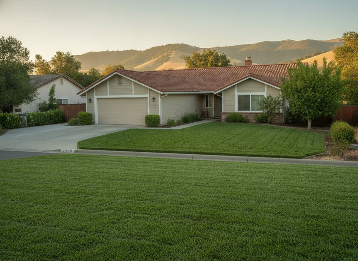 Fresh mulch beds along a home foundation